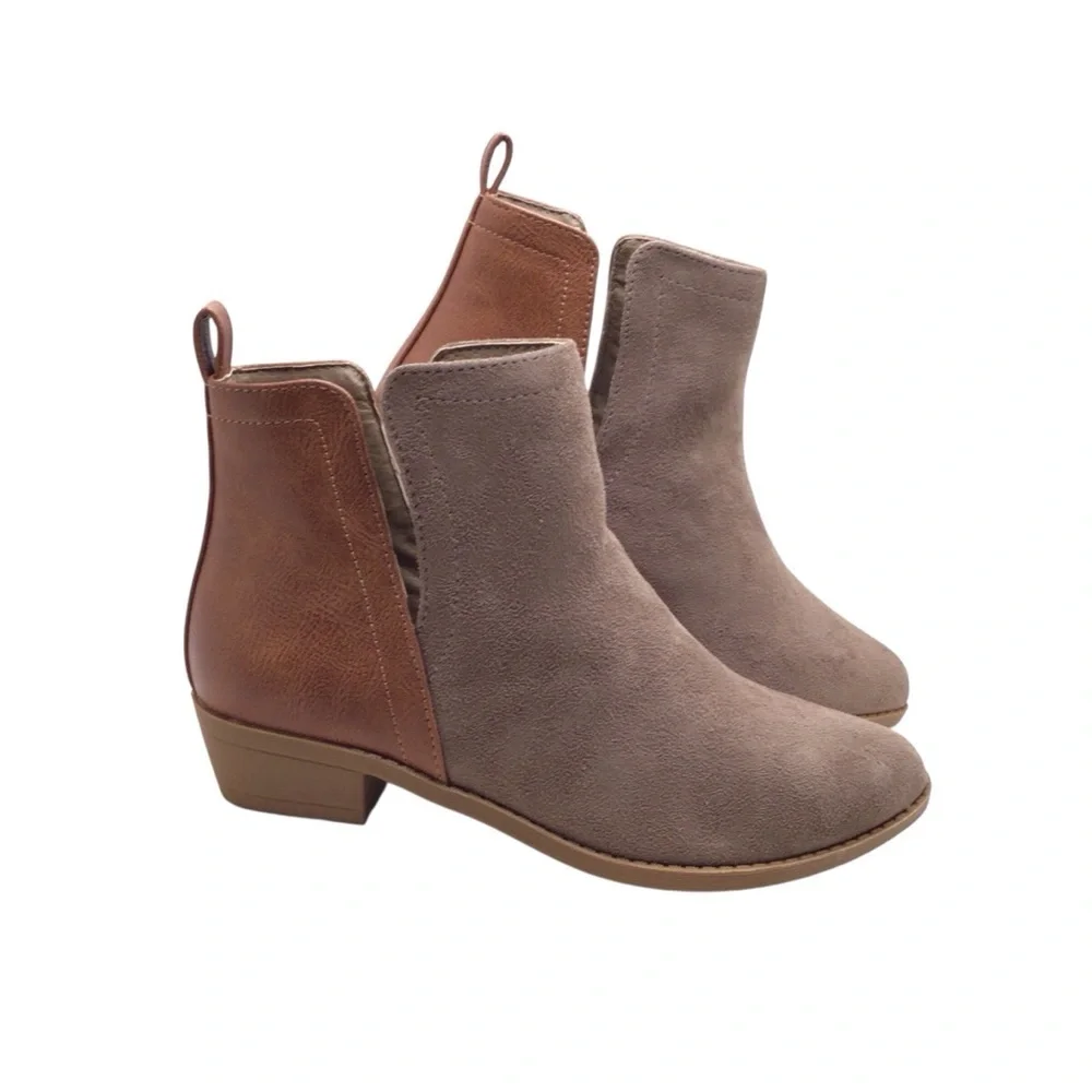 Corkys Girls Shield Bootie Cognac/Beige Faux Leather 1” Heel NIB